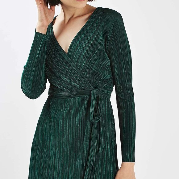 Topshop Green Pleated Dress - Picture 1 of 12